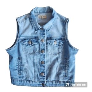 Earl Jean Blue Denim Button Down Jean Vest Jacket  Small